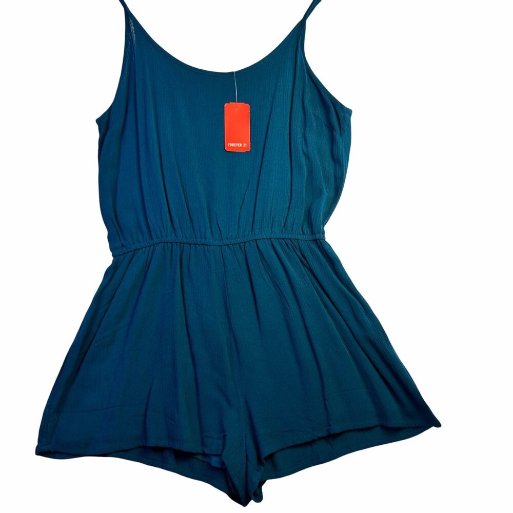 Forever 21 Womens Blue Sleeveless Romper M Lightweight Summer Outfit